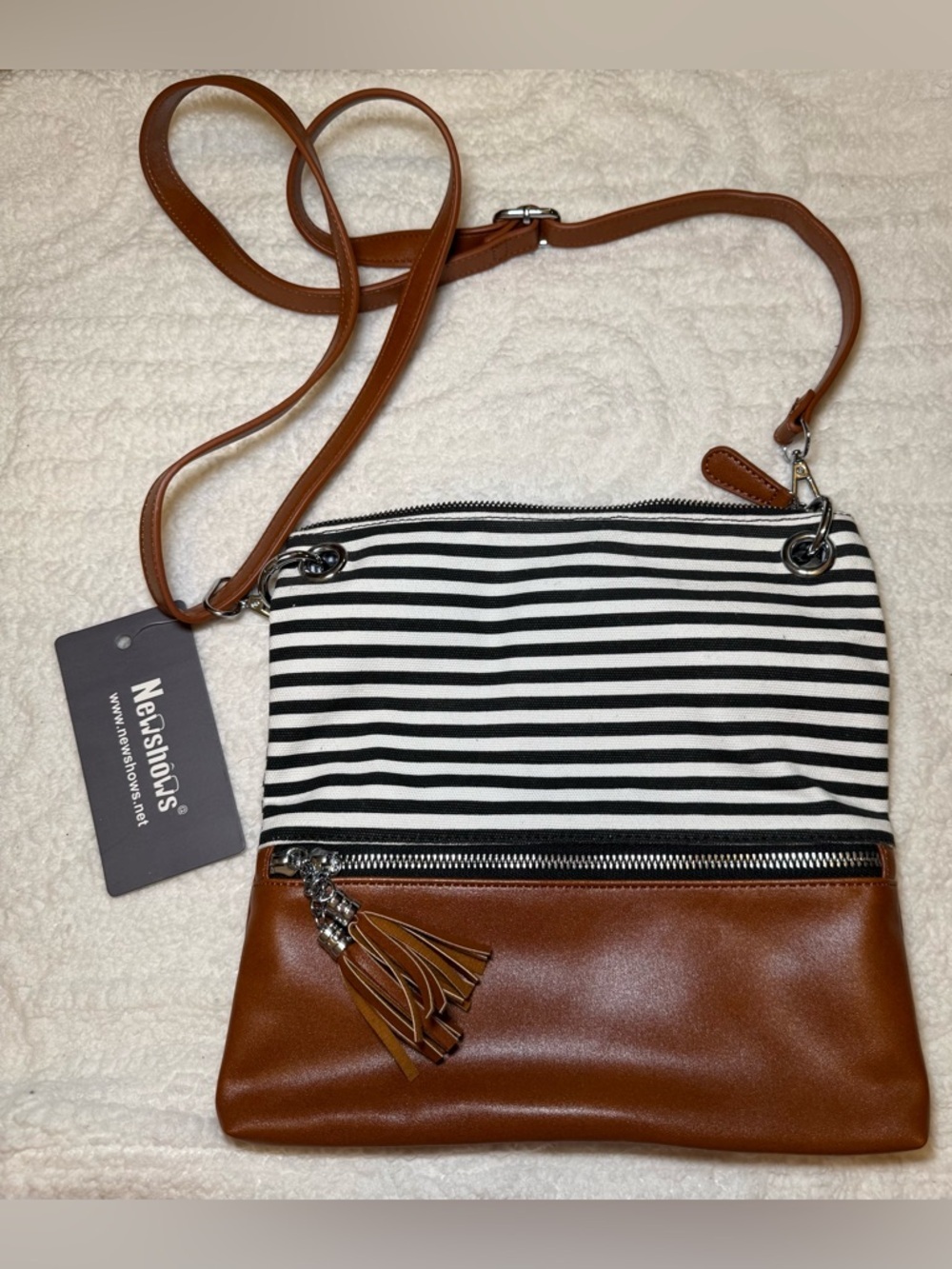Striped Black & Brown Crossbody Bag